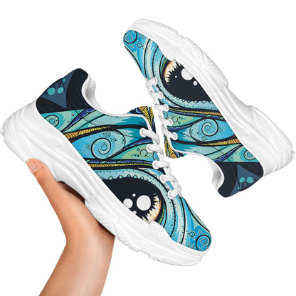 Colorful Tribal Owl Print White Chunky Shoes