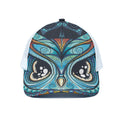 Colorful Tribal Owl Print White Mesh Trucker Hat