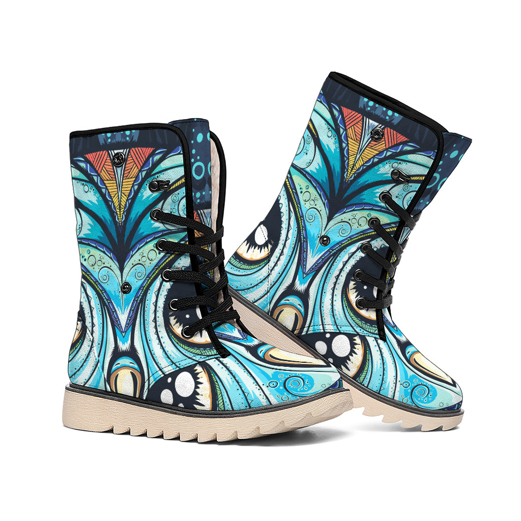 Colorful Tribal Owl Print Winter Boots