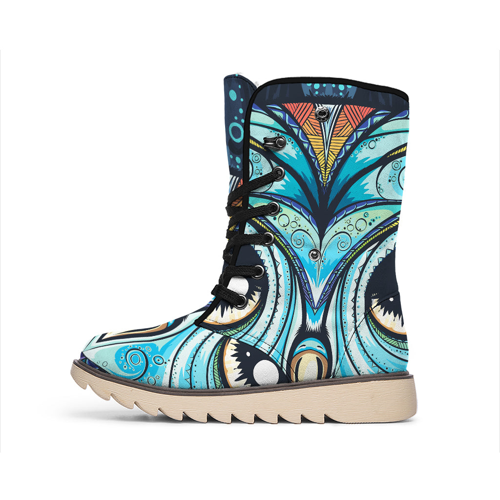 Colorful Tribal Owl Print Winter Boots