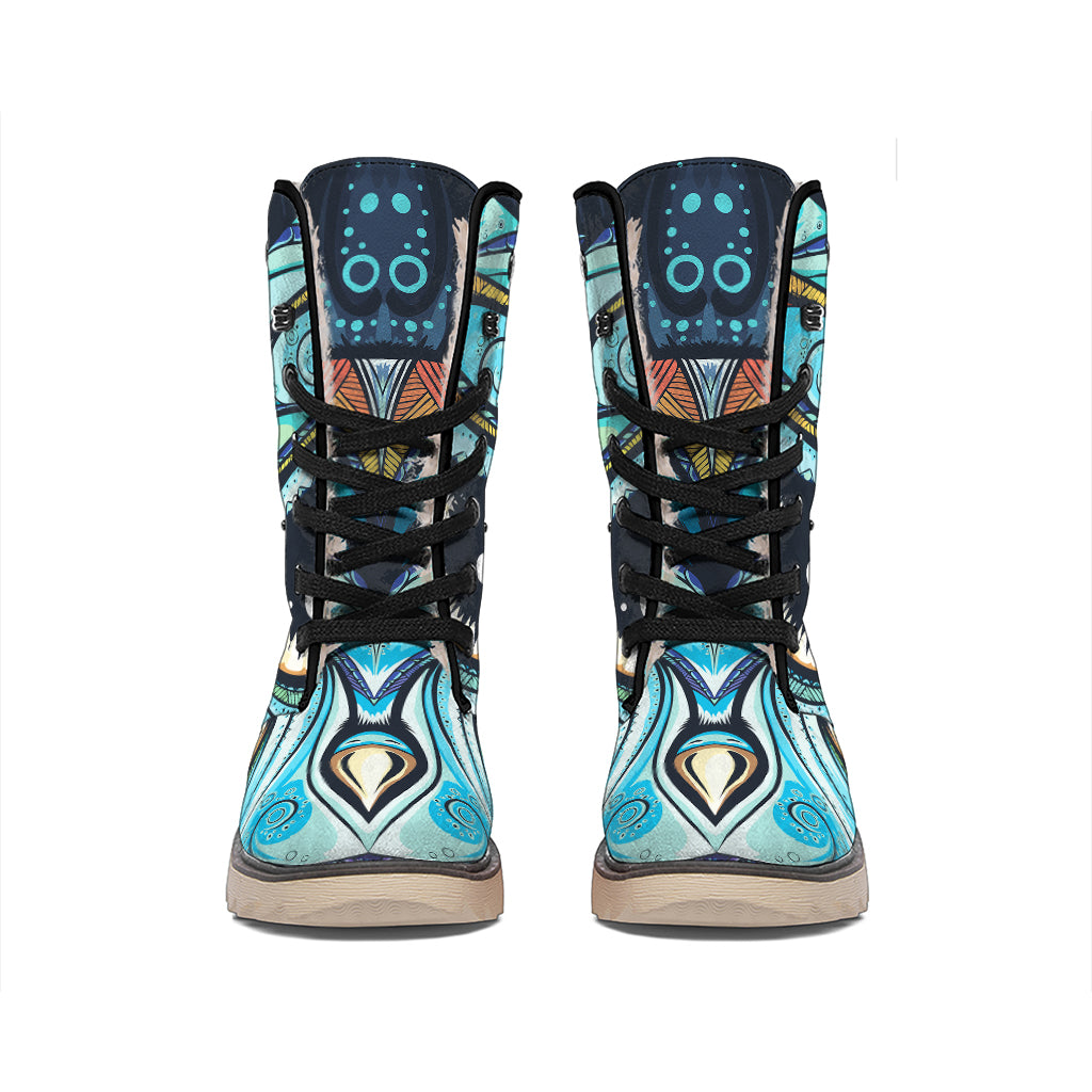Colorful Tribal Owl Print Winter Boots