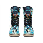 Colorful Tribal Owl Print Winter Boots
