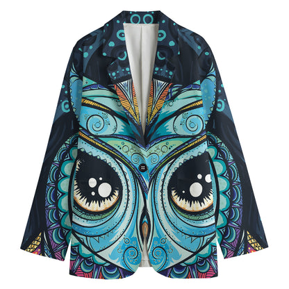 Colorful Tribal Owl Print Women's Blazer