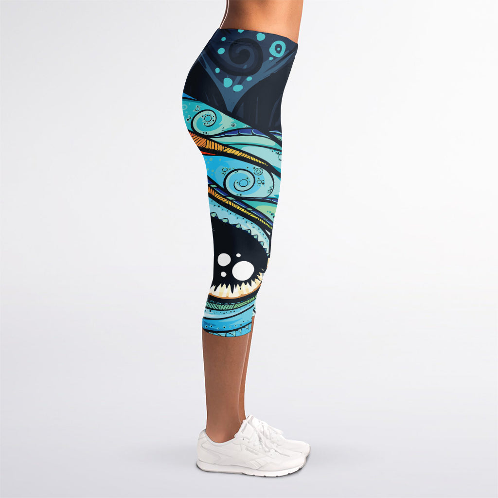 Colorful Tribal Owl Print Women's Capri Leggings