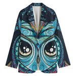 Colorful Tribal Owl Print Women's Cotton Blazer