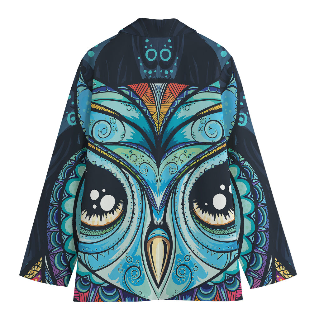 Colorful Tribal Owl Print Women's Cotton Blazer