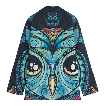 Colorful Tribal Owl Print Women's Cotton Blazer
