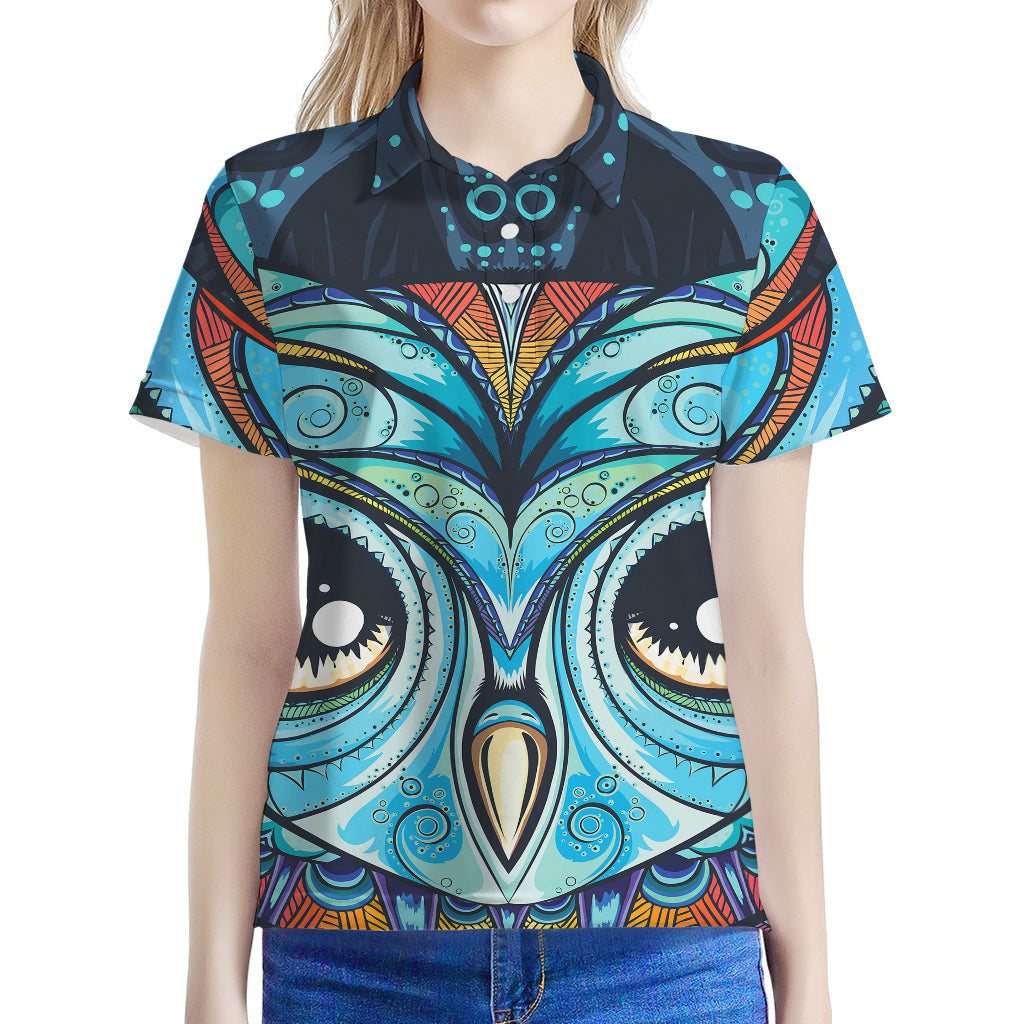 Colorful Tribal Owl Print Women's Polo Shirt
