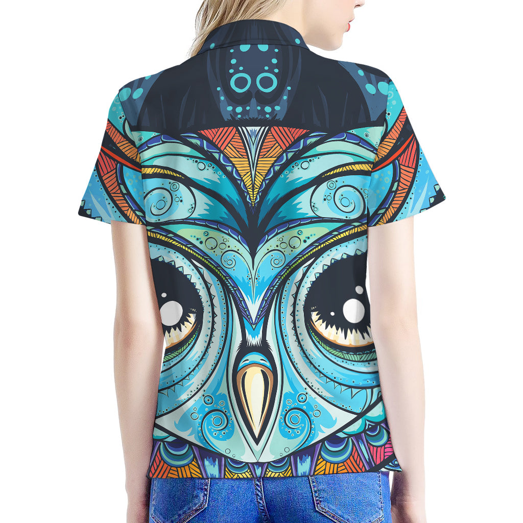 Colorful Tribal Owl Print Women's Polo Shirt