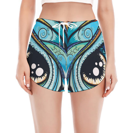 Colorful Tribal Owl Print Women's Split Running Shorts