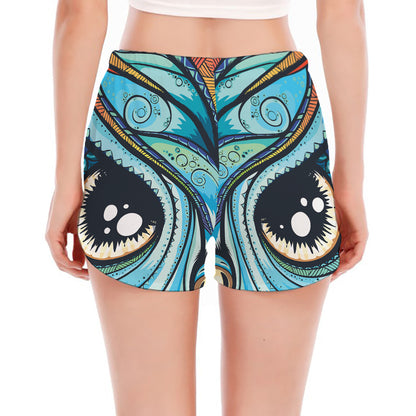 Colorful Tribal Owl Print Women's Split Running Shorts