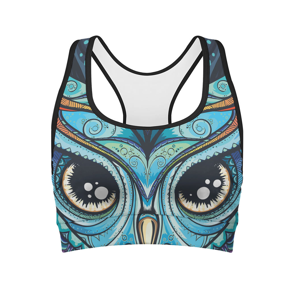 Colorful Tribal Owl Print Women's Sports Bra
