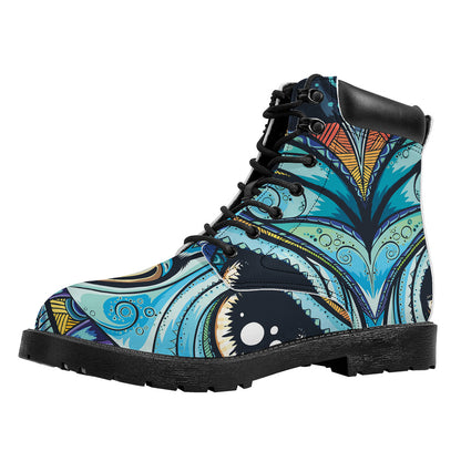 Colorful Tribal Owl Print Work Boots