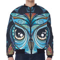 Colorful Tribal Owl Print Zip Sleeve Bomber Jacket