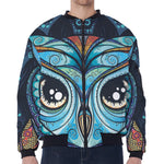 Colorful Tribal Owl Print Zip Sleeve Bomber Jacket