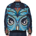 Colorful Tribal Owl Print Zip Sleeve Bomber Jacket