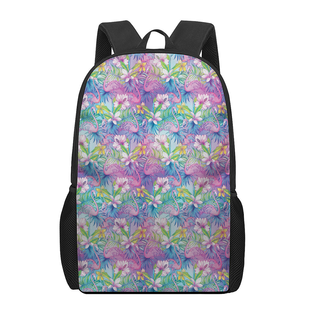 Colorful Tropical Flamingo Print 17 Inch Backpack