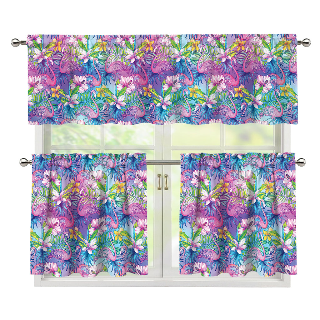 Colorful Tropical Flamingo Print 3 Piece Kitchen Curtains