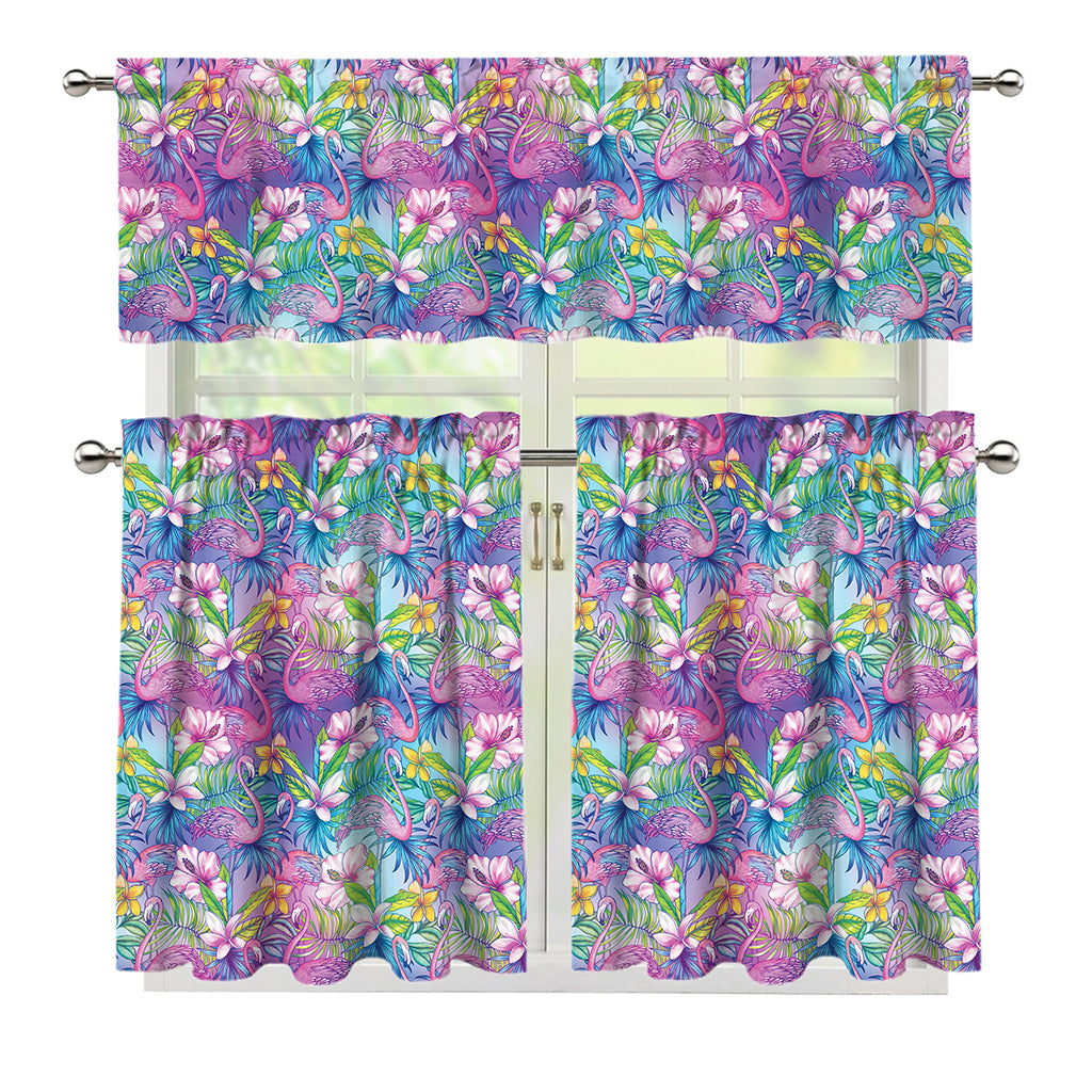 Colorful Tropical Flamingo Print 3 Piece Kitchen Curtains