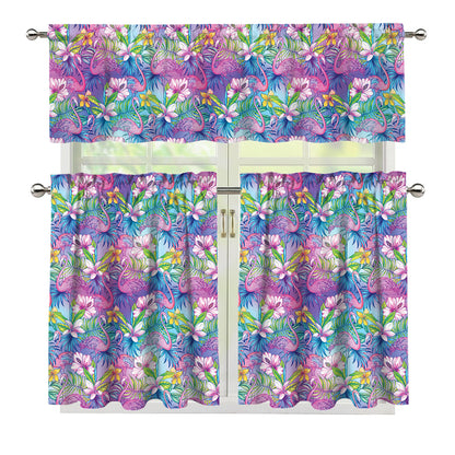 Colorful Tropical Flamingo Print 3 Piece Kitchen Curtains