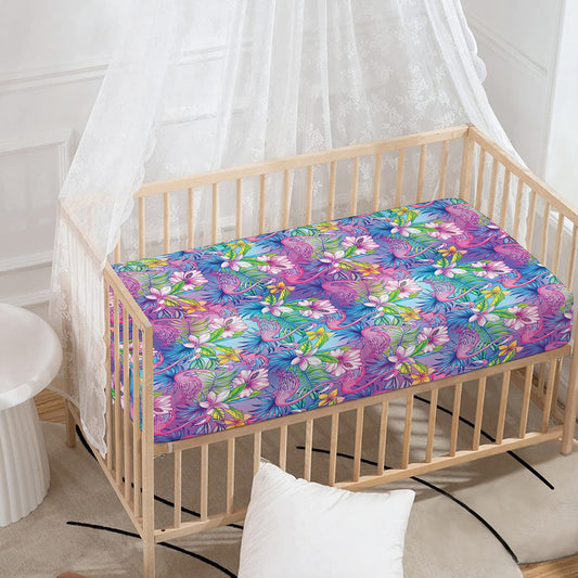 Colorful Tropical Flamingo Print Baby Crib Sheet