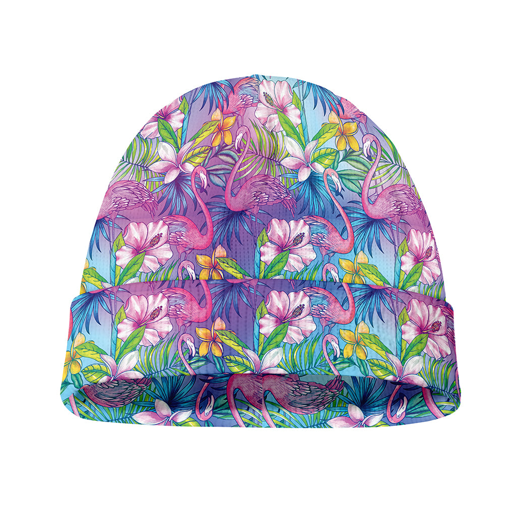 Colorful Tropical Flamingo Print Beanie