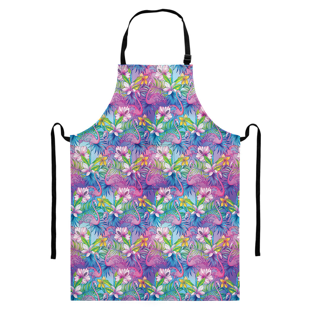 Colorful Tropical Flamingo Print Bib Apron With Pocket