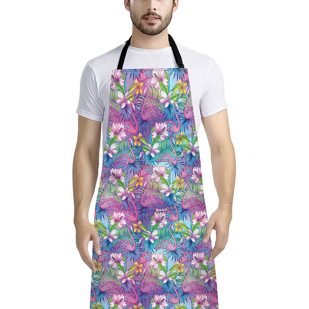 Colorful Tropical Flamingo Print Bib Apron With Pocket