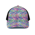 Colorful Tropical Flamingo Print Black Mesh Trucker Cap