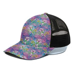 Colorful Tropical Flamingo Print Black Mesh Trucker Cap