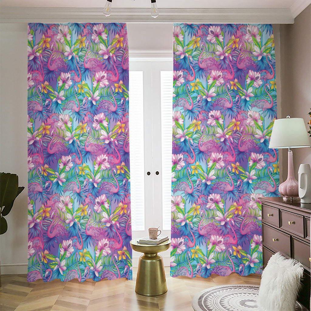 Colorful Tropical Flamingo Print Blackout Pencil Pleat Curtains