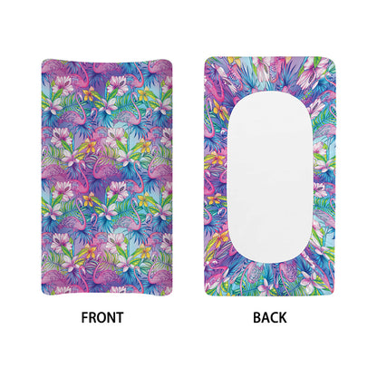 Colorful Tropical Flamingo Print Changing Pad Cover