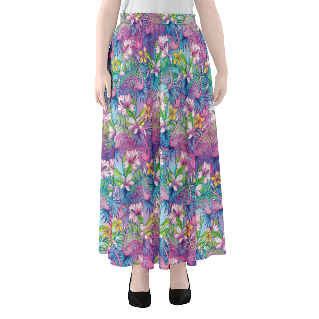 Colorful Tropical Flamingo Print Chiffon Maxi Skirt