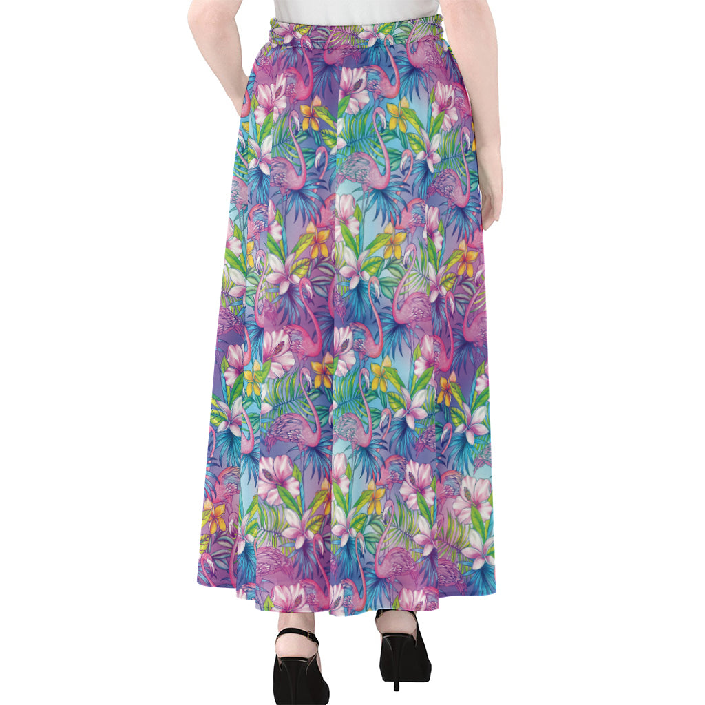 Colorful Tropical Flamingo Print Chiffon Maxi Skirt