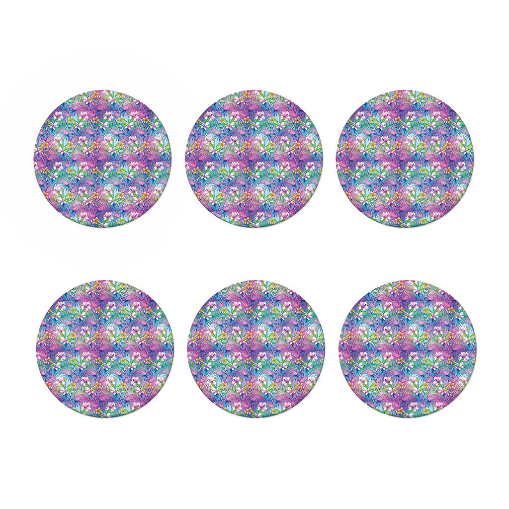 Colorful Tropical Flamingo Print Coaster Set