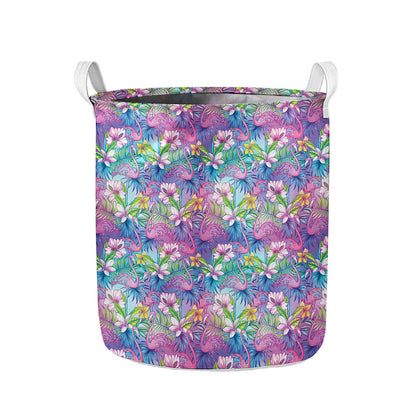 Colorful Tropical Flamingo Print Collapsible Laundry Basket