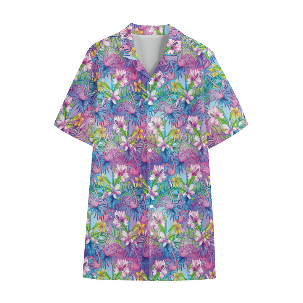 Colorful Tropical Flamingo Print Cotton Hawaiian Shirt