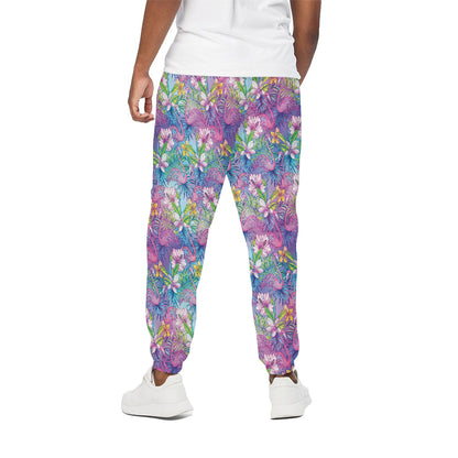 Colorful Tropical Flamingo Print Cotton Pants
