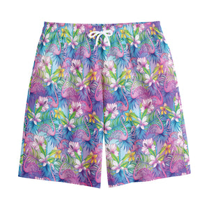 Colorful Tropical Flamingo Print Cotton Shorts