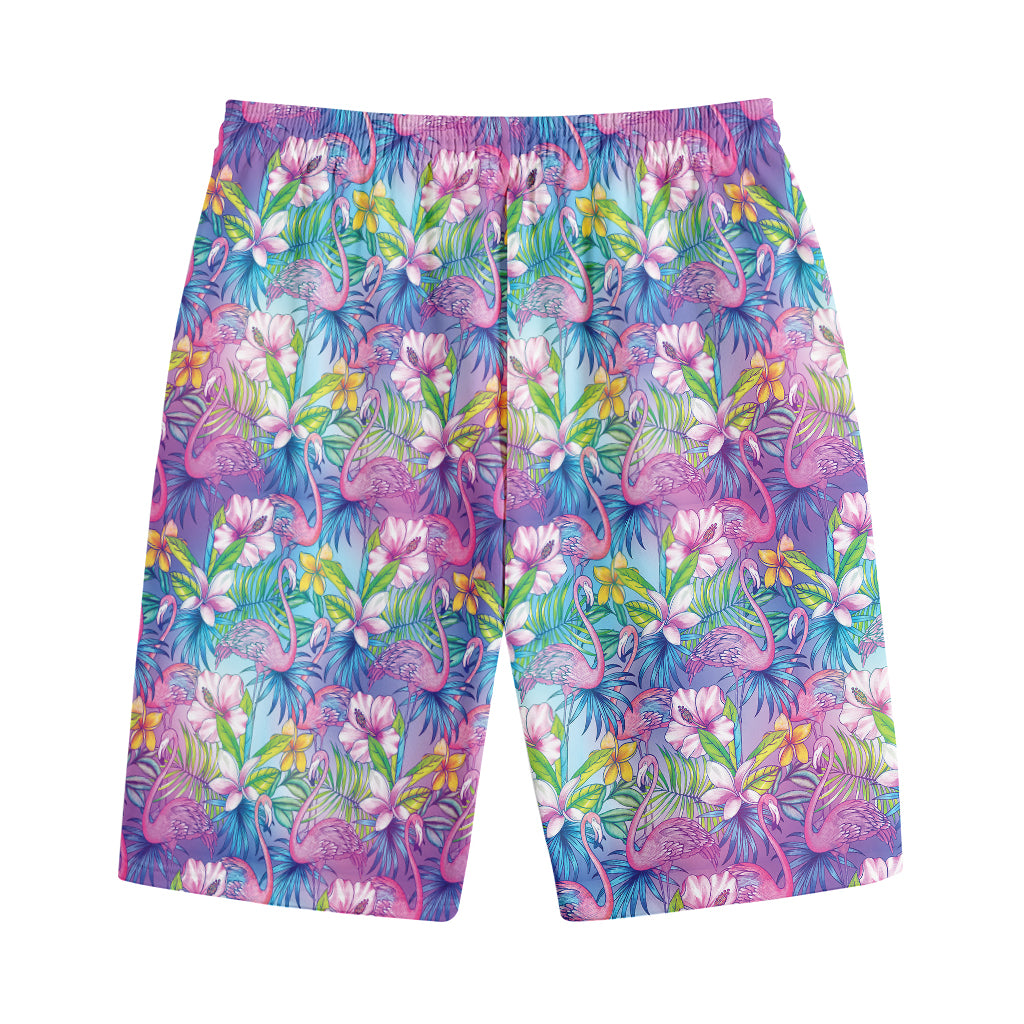 Colorful Tropical Flamingo Print Cotton Shorts