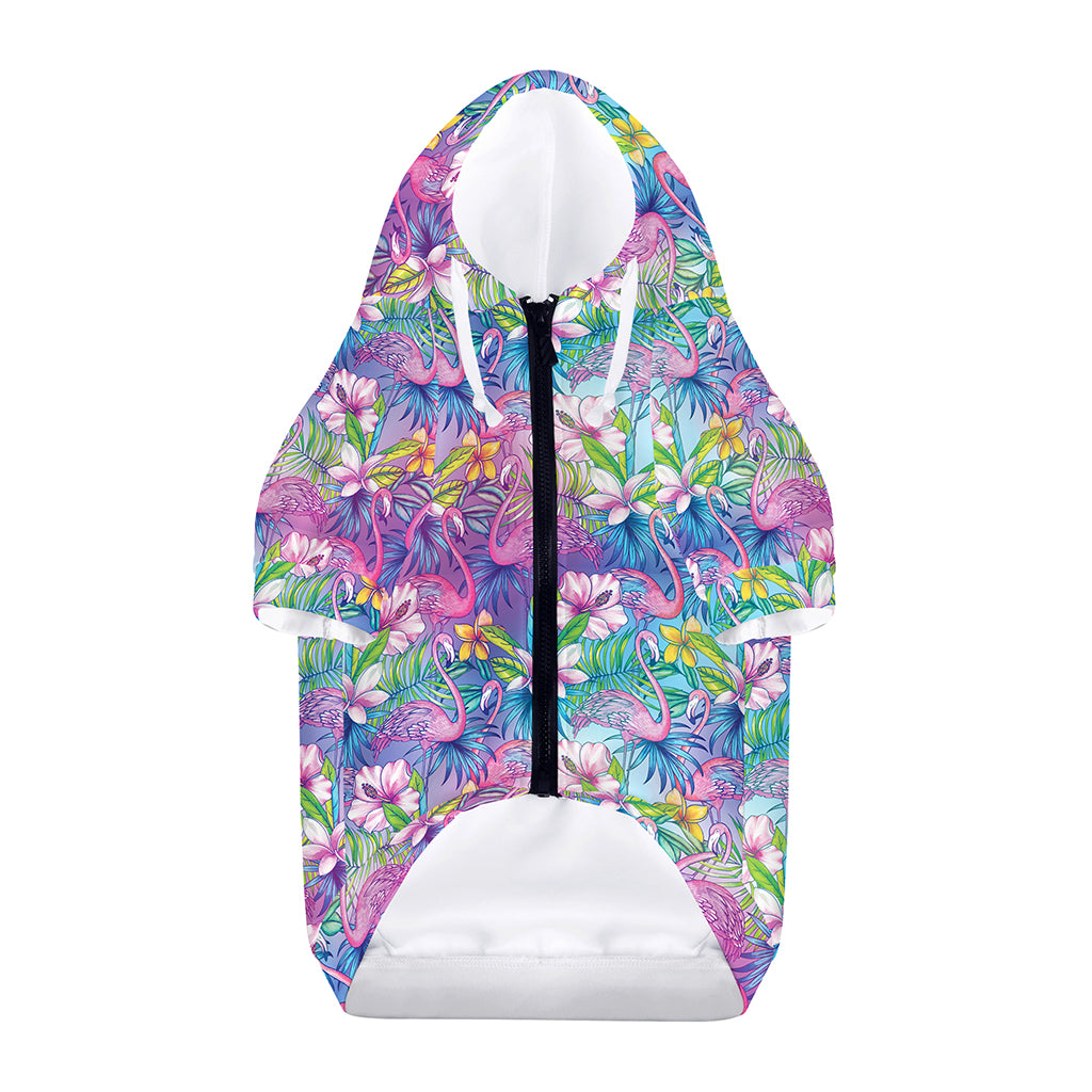 Colorful Tropical Flamingo Print Dog Zip Up Hoodie