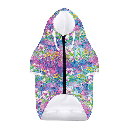 Colorful Tropical Flamingo Print Dog Zip Up Hoodie