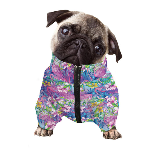Colorful Tropical Flamingo Print Dog Zip Up Jacket