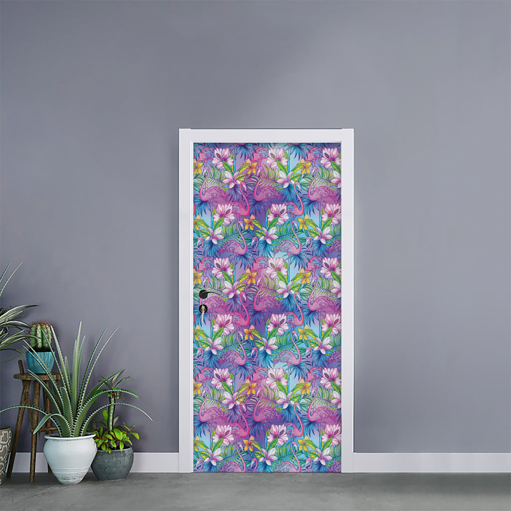 Colorful Tropical Flamingo Print Door Sticker