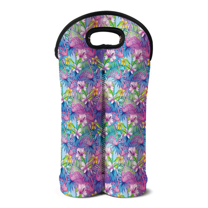 Colorful Tropical Flamingo Print Double Neoprene Wine Tote