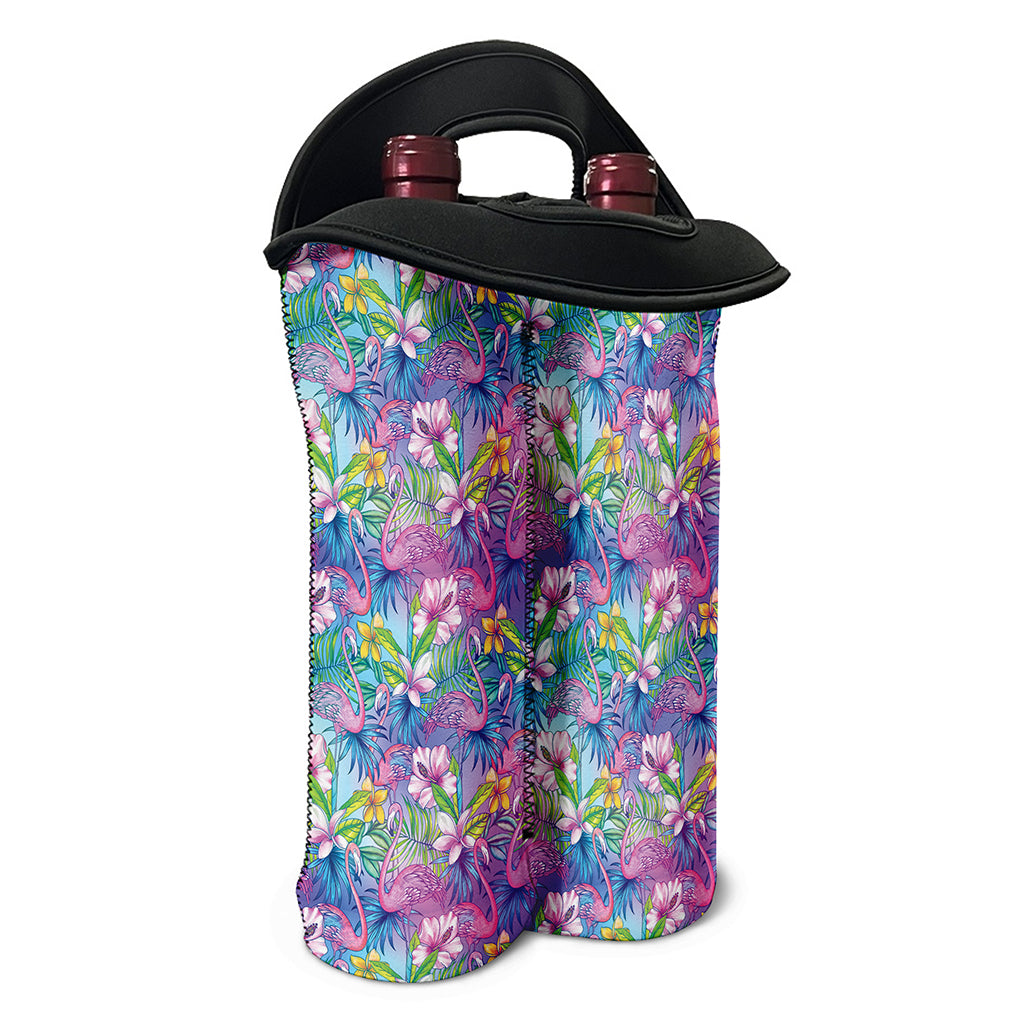 Colorful Tropical Flamingo Print Double Neoprene Wine Tote