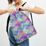 Colorful Tropical Flamingo Print Drawstring Backpack