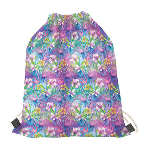 Colorful Tropical Flamingo Print Drawstring Bag