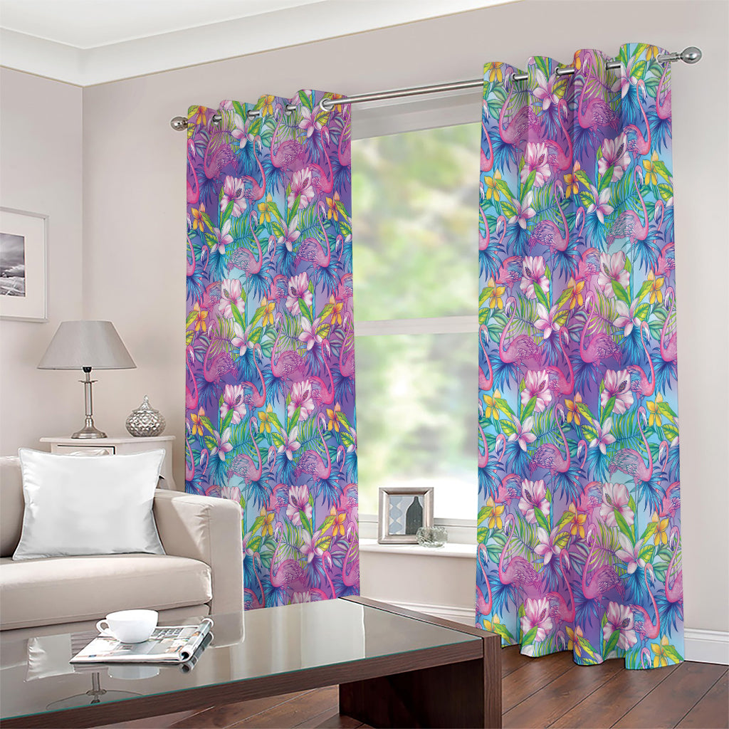 Colorful Tropical Flamingo Print Extra Wide Grommet Curtains