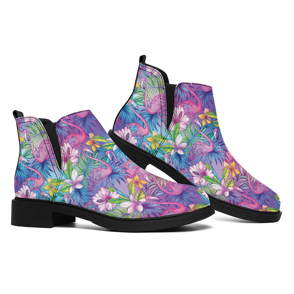 Colorful Tropical Flamingo Print Flat Ankle Boots